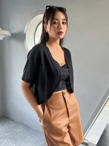DAZY Nữ Cardigans Gân đan màu trơn Giải trí - màu đen - Xem 7