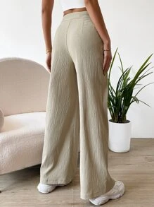 SHEIN MOOSTA High Waist Plicated Detail Wide Leg Pants Fall Cloth For Women - Khaki - View 2
