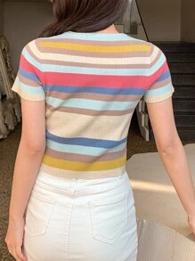 DAZY Striped Print Crop Knit Top - Multicolor - View 2