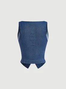 SHEIN MOD 前紐扣馬甲西裝外套無襯衫 - 藏蓝色 - 查看 2