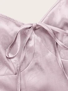 ROMWE Fairycore 提花前繫帶高低下擺吊帶洋裝 - 粉色 - 查看 4