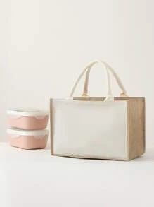 1入組極簡風格便當袋 - 米色 - 查看 1