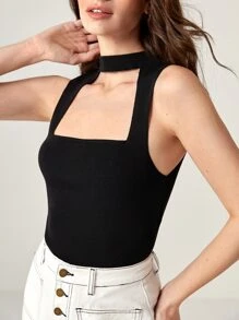 BizChic 前鏤空條紋針織上衣工作服 - 黑色 - 查看 7