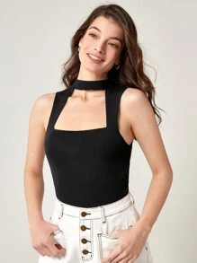 BizChic 前鏤空條紋針織上衣工作服 - 黑色 - 查看 3