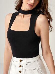 BizChic 前鏤空條紋針織上衣工作服 - 黑色 - 查看 6