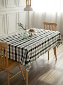 1 Pieza Mantel Tejido De Color Negro Y Blanco Con Cuadros - Blanco y Negro - Ver 1