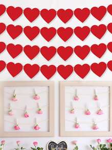 10pcs Heart Design Pull Flag, Red Non-woven Fabric Hanging Banner For Valentine's Day - Red - View 1