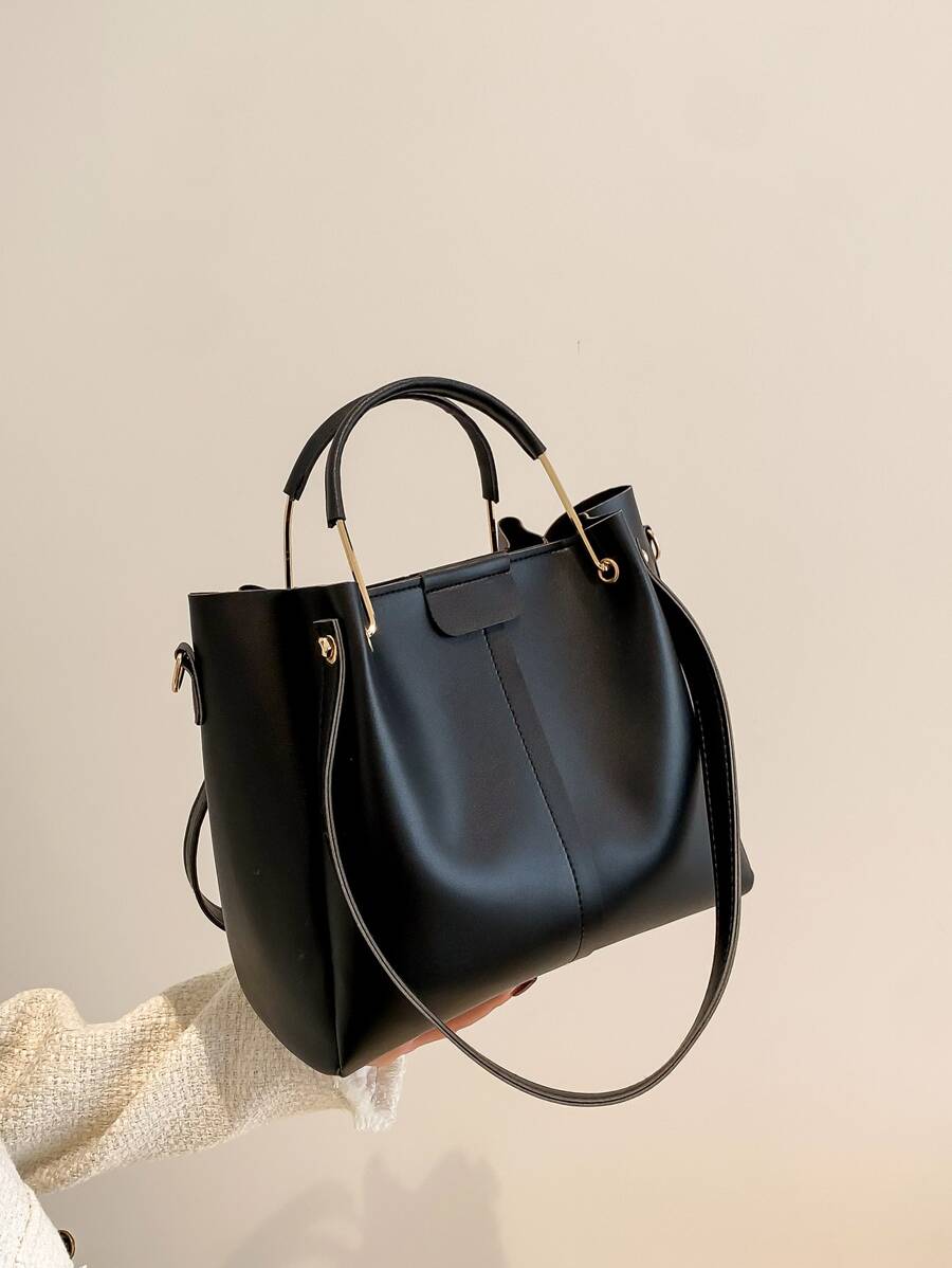 Minimalist Top Handle Bag - Black - View 1