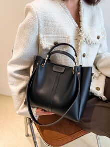 Minimalist Top Handle Bag - Black - View 5