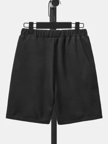 SHEIN Boys Reflective Flare Letter Graphic Track Shorts - Black - View 2