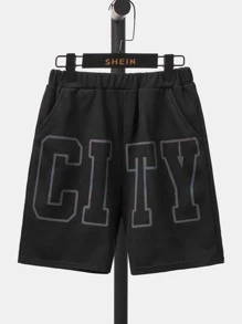 SHEIN Boys Reflective Flare Letter Graphic Track Shorts - Black - View 4
