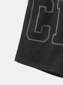 SHEIN Boys Reflective Flare Letter Graphic Track Shorts - Black - View 5