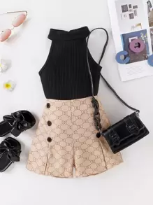 Niñitas Top halter tejido de canalé & Shorts con estampado geométrico - Multicolor - Ver 1