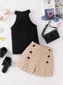 Niñitas Top halter tejido de canalé & Shorts con estampado geométrico - Multicolor - Ver 5