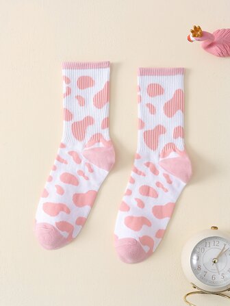 奶牛圖案中筒襪