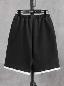SHEIN Boys Letter Patched Detail Drawstring Waist Shorts - Black - View 2
