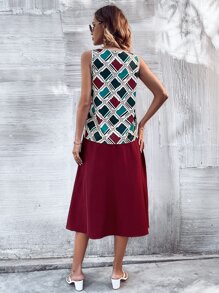 SHEIN Holidaya 幾何印花背心上衣和半身裙 - 彩色 - 查看 2