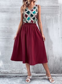 SHEIN Holidaya 幾何印花背心上衣和半身裙 - 彩色 - 查看 3