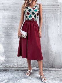 SHEIN Holidaya 幾何印花背心上衣和半身裙 - 彩色 - 查看 5