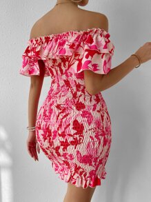 Breezaya Đầm Xù Dải chun phân lớp Hoa In ngẫu nhiên Boho - Hồng - Xem 2