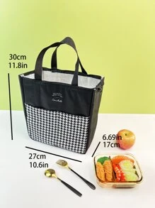 Houndstooth & Letter Graphic Waterproof Insulation Lunch Bag - Multicolor - View 2