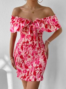 Breezaya Đầm Xù Dải chun phân lớp Hoa In ngẫu nhiên Boho - Hồng - Xem 5