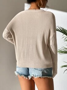 SHEIN LUNE Jersey de hombros caídos de punto de malla - Albaricoque - Ver 2