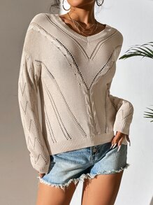 SHEIN LUNE Jersey de hombros caídos de punto de malla - Albaricoque - Ver 6