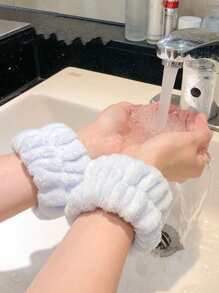 Muñequera difusa de unicolor de 2 piezas, muñequera azul para baño - Azul - Ver 3