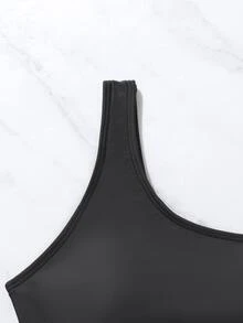 Top bikini con diamante de imitación de un hombro - Negro - Ver 6