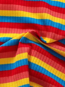 小女童彩虹條紋Polo領連衣裙 - 彩色 - 查看 3