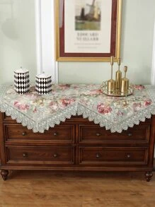 Mantel jacquard con patrón floral con encaje en contraste - Multicolor - Ver 2