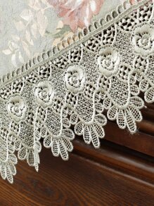 Mantel jacquard con patrón floral con encaje en contraste - Multicolor - Ver 6