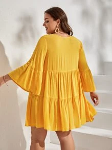 SHEIN VCAY Plus Flounce Sleeve Ruffle Hem Smock Dress - Yellow - View 2