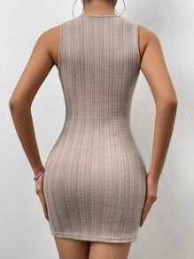 SHEIN Essnce Tie Front Bodycon Dress - Mocha Brown - View 2