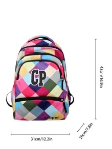 Colour Block Letter Graphic Functional Backpack - Multicolor - View 4