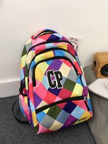 Colour Block Letter Graphic Functional Backpack - Multicolor - View 5