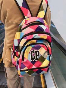 Colour Block Letter Graphic Functional Backpack - Multicolor - View 2