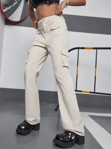 SHEIN Unity Flap Pocket Cargo Trousers - Apricot - View 5