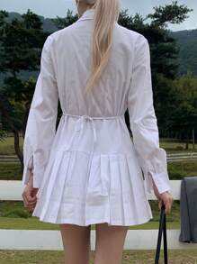 DAZY 素色前紐扣百褶下擺襯衫連衣裙 - 白色 - 查看 2