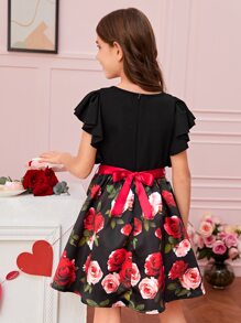 SHEIN Girls 1pc Floral Print Ruffle Trim Dress - Multicolor - View 2