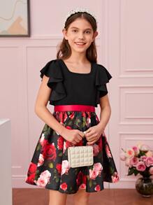 SHEIN Girls 1pc Floral Print Ruffle Trim Dress - Multicolor - View 5