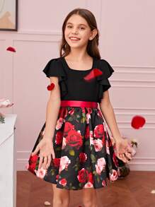 SHEIN Girls 1pc Floral Print Ruffle Trim Dress - Multicolor - View 6