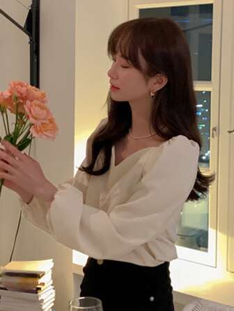 DAZY Sweetheart Neck Lantern Sleeve Blouse Fall Tops