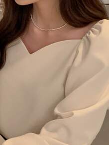 甜心领灯笼袖衬衫秋季上衣 - 杏色 - 查看 7
