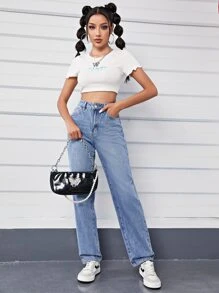 Slant Pocket Straight Leg Jeans - Light Wash - View 5