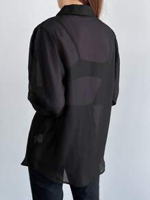 DAZY 素色前紐扣襯衫不附文胸 - 黑色 - 查看 6