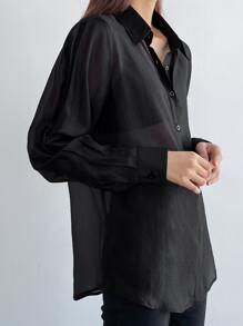 DAZY 素色前紐扣襯衫不附文胸 - 黑色 - 查看 7