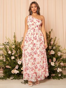 SHEIN Belle 印花單肩伴娘連衣裙 - 彩色 - 查看 4