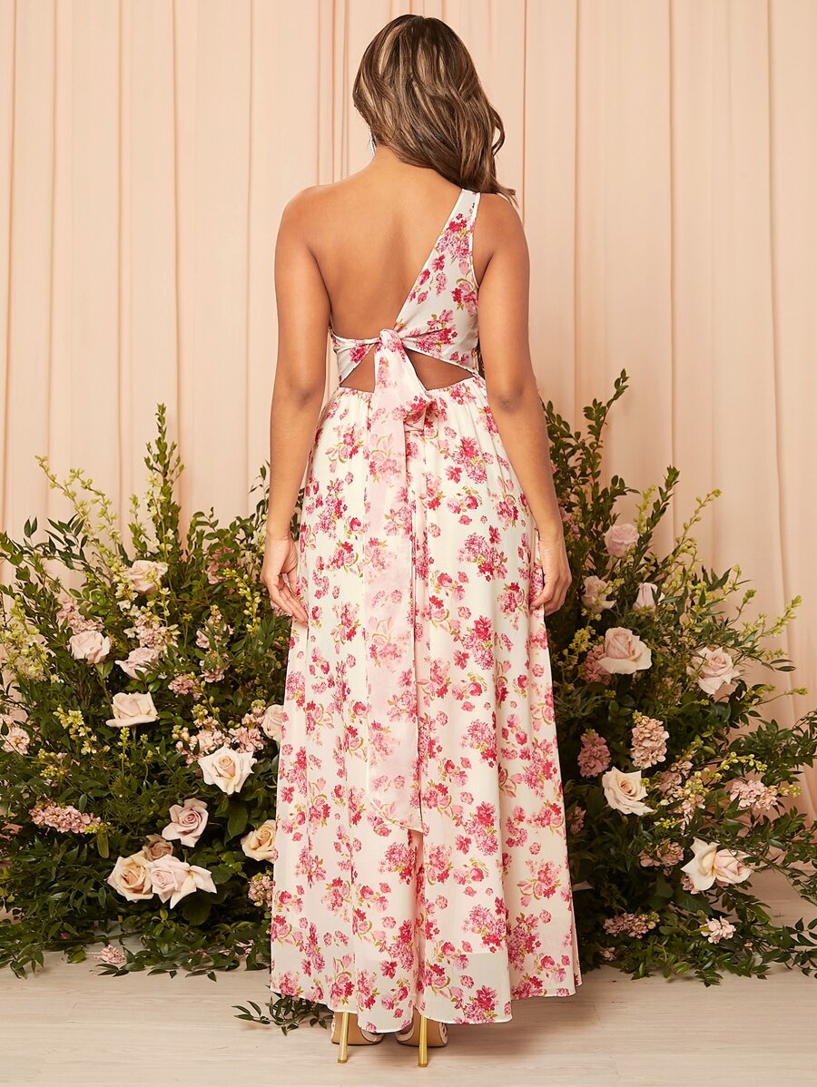 SHEIN Belle 印花單肩伴娘連衣裙 - 彩色 - 查看 1